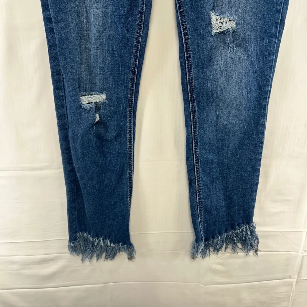 Free People Skinny Jeans Womens 28 Blue Distressed Frayed Fringe Hem